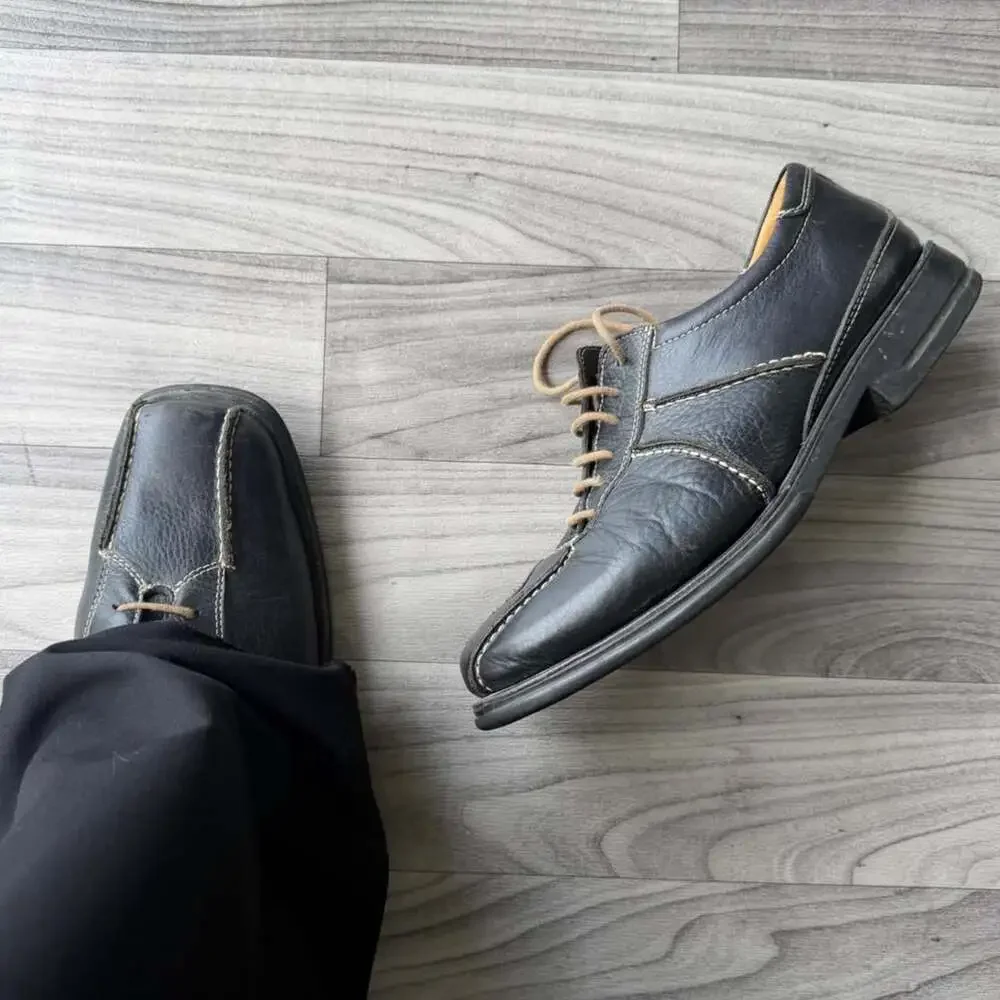 Sandro M Vintage Y2K Black Leather Contrast Stitch Oxford Shoes